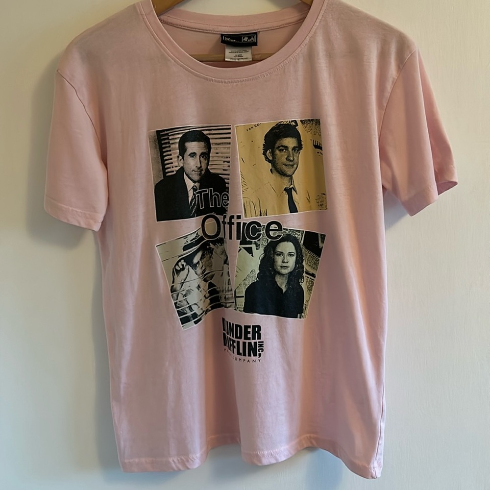 The Office VGUC pink shirt with the characters, size S